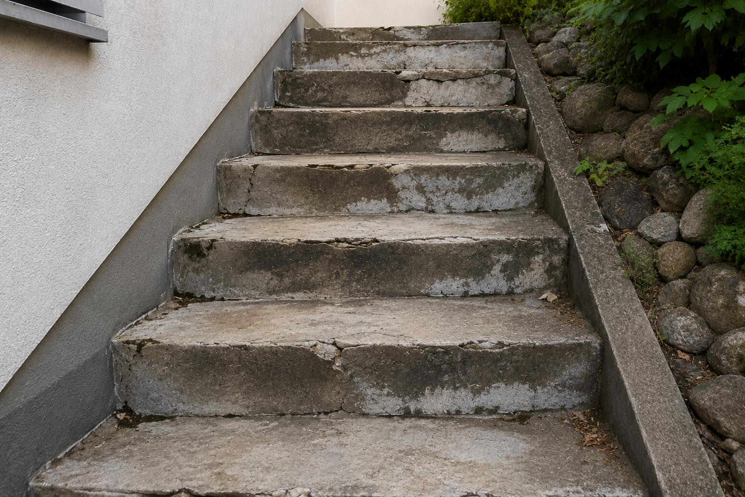 Vorher: Abgenutzte Treppe